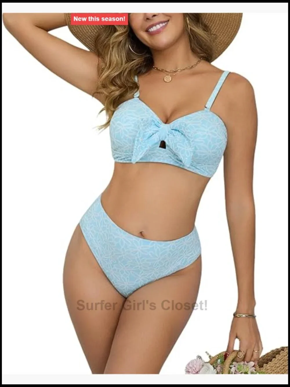 Women's Two Piece Bow Bikini Set Back Drawstring Bathing Suit High Cut Floral